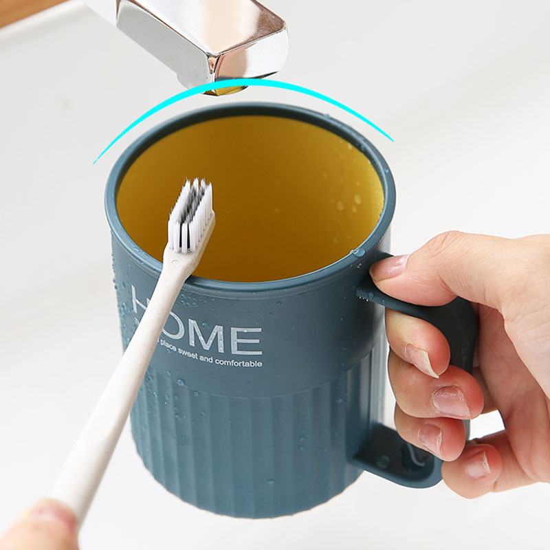 出口双色漱口杯家用刷牙杯子洗漱杯情侣简约牙刷杯撞色带手柄牙缸细节图