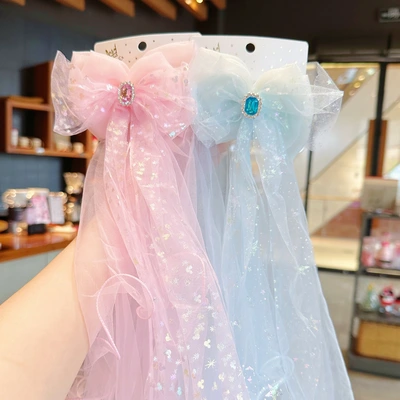 Korean Version Of The New Diamond Bow Draped Children's Hair Clip Net Red Photo Artifact Handmade Delicate Hair Accessories For Baby Girls