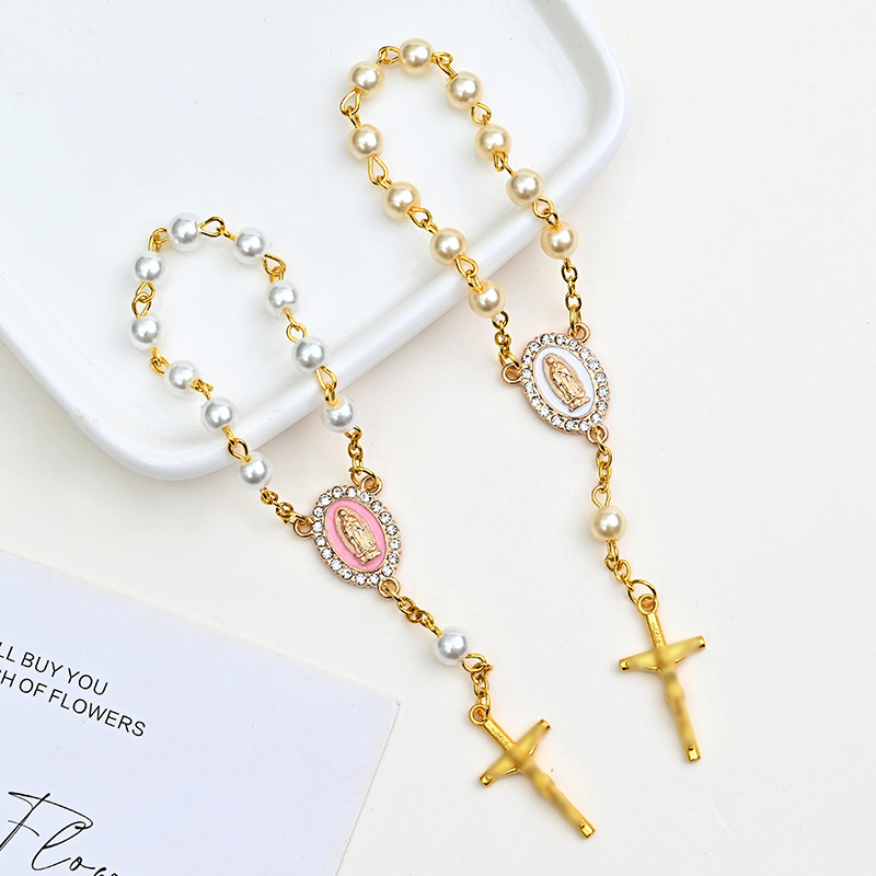 6MM pearl gold cross car pendant accessories and men's and women's jewelry accessories are popular cross-border foreign trade products in Europe and America
