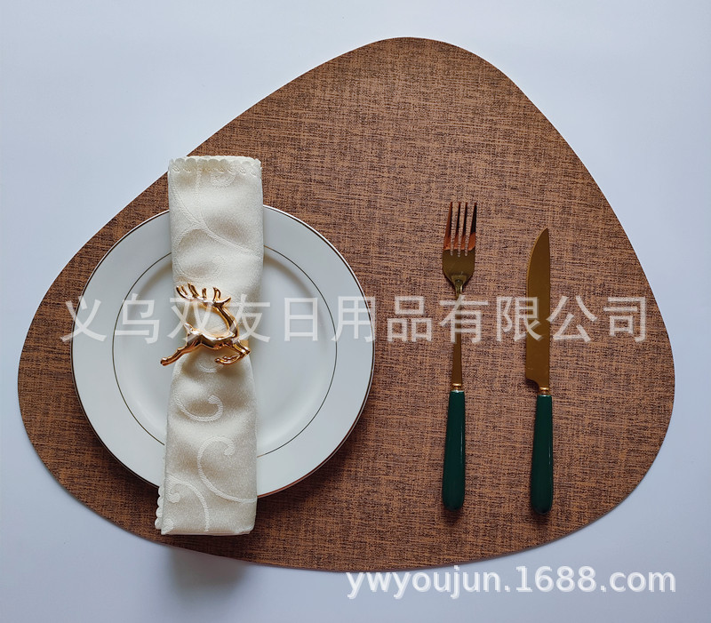Pvc Wood Grain Egg-Shaped Western Placemat Northern Europe Heat Insulation Mat Bowl Mat Placemat Household Mat Waterproof And Oil-Proof Table Mat Decorative Mat Item Picture