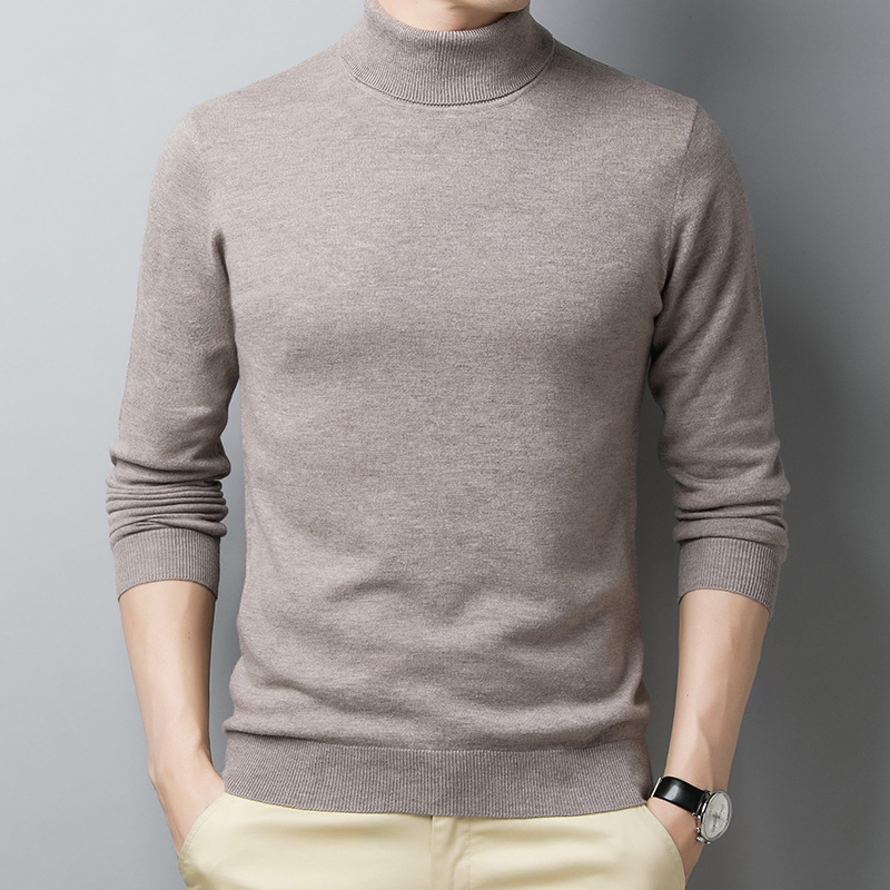 Winter new 100% pure wool high-neck sweater for young and middle-aged men, solid color base layer, warm wool sweater for men Specification image