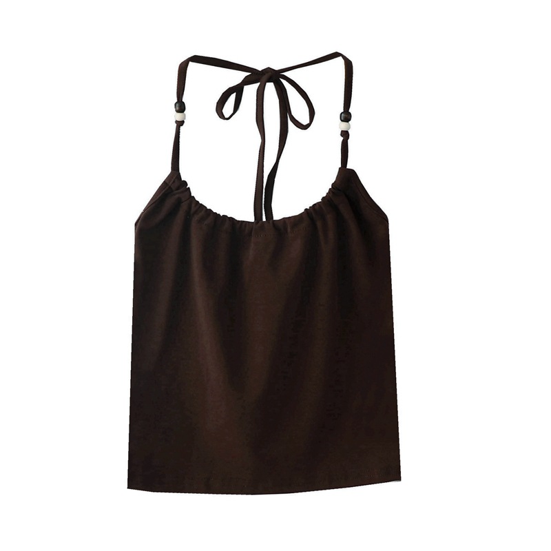 夏季新款小众设计感甜辣风串珠挂脖系带纯棉露背小吊带背心打底衫