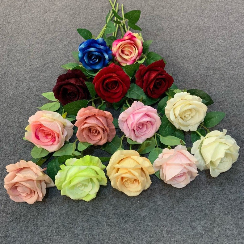 Factory wholesale wedding artificial flowers, foreign trade outdoor home decoration and decoration artificial flowers, single velvet rose artificial flowers details Picture