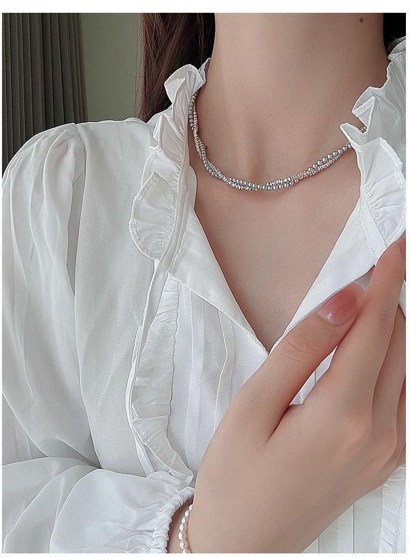 双层叠戴碎银子珍珠项链配饰女秋冬轻奢小众锁骨链高级感颈链饰品详情18