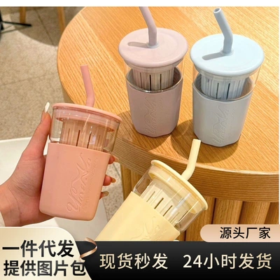Summer Ins Wind Office Home Glass Insulated Strainer Water Cup Student High Temperature Resistant Coffee Flower Teacup