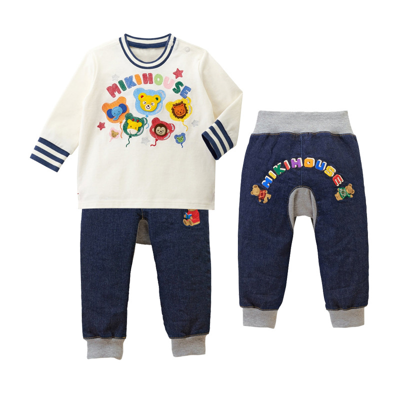 miki children's autumn and winter new styles of men's and women's cartoon bear sweatpants and colorful letter logo embroidered long pants are available for delivery Item Picture