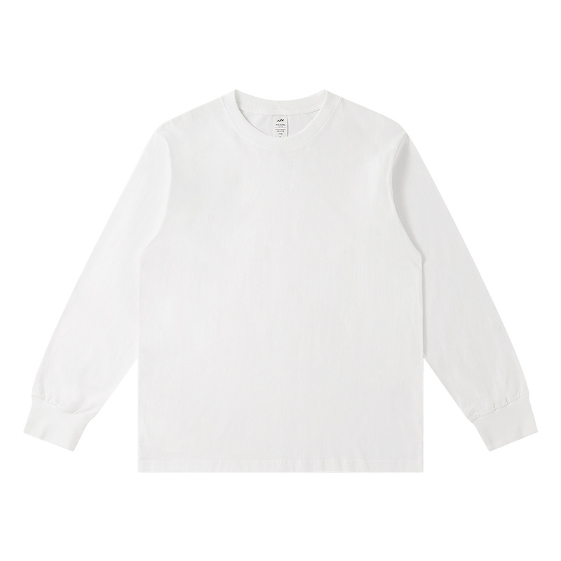 Live-streaming bestseller: 230g pure cotton long-sleeved round-neck men's large-sized loose base white T-shirt wholesale for women Item Picture