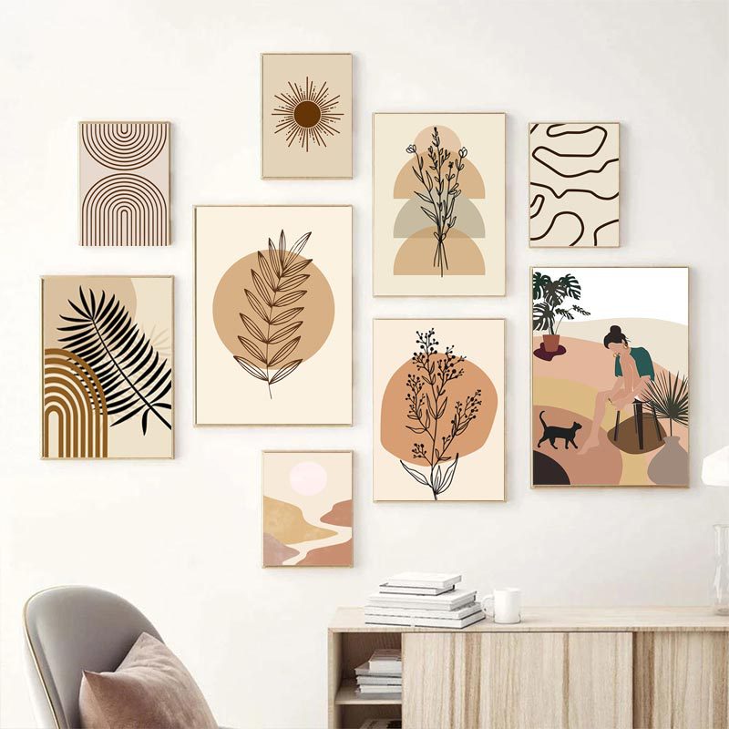 波西米亚风抽象线条植物海报帆布画客厅沙发背景墙艺术装饰挂画芯