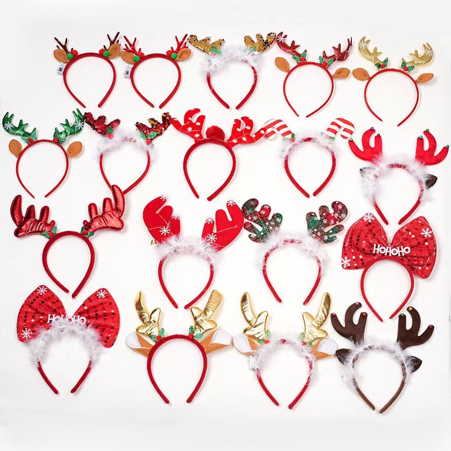 2025 new led luminous flashing Christmas headband decoration old man antler pendant headband Halloween headband 2024 Luminous Christmas headband with lights Christmas buckle headband details Picture