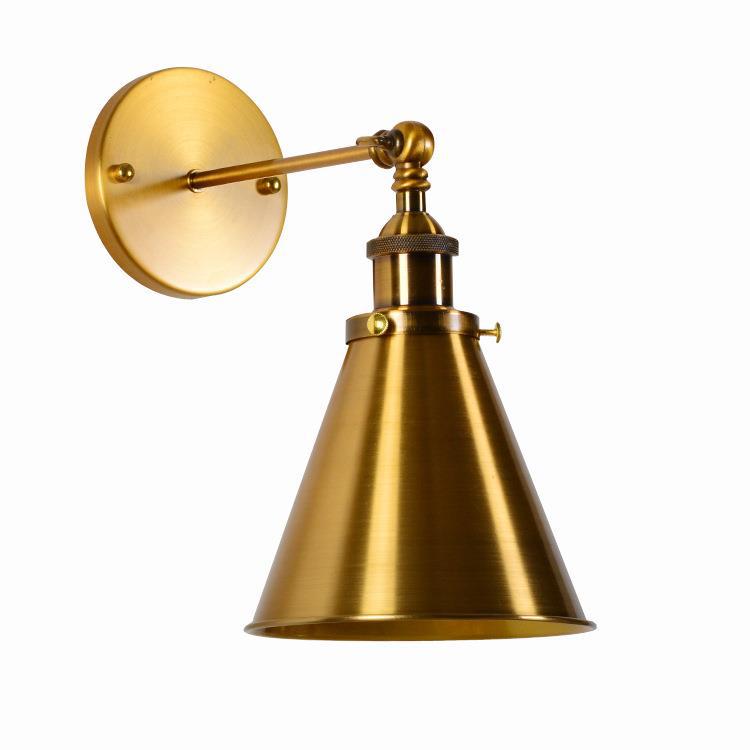 Nordic retro gold bedside wall lamp, postmodern simple electroplated bronze brushed small wall lamp in front of the corridor mirror Item Picture
