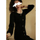 【遗珠】单排扣针织连衣裙女秋季新款重工钉珠设计感复古黑色长裙图