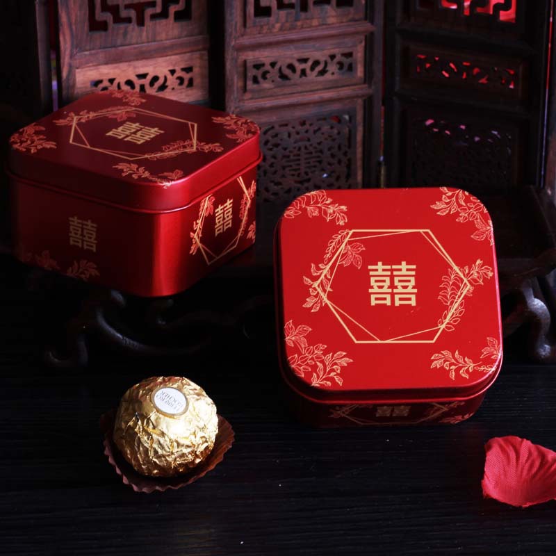 Wholesale of wedding candy boxes, heart-shaped candy boxes, cylindrical tinplate wedding candy boxes, wedding candy boxes, square gifts Specification image