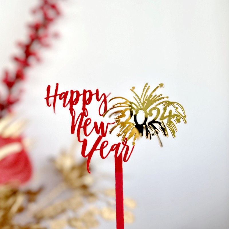 Copyright 2024 Acrylic Cake Decoration Factory Happy New Year Acrylic Cake Plug-In Plate Specification drawing