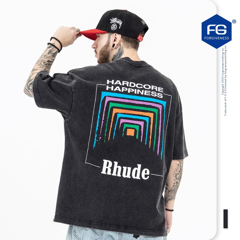 FG男装|2022春夏新款潮牌高街字母印花洗水圆领宽松短袖T恤男女