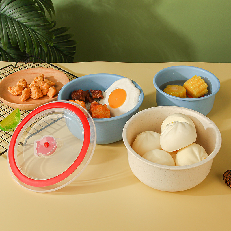 Home Fresh-Keeping Bowl Large Capacity Salad Bowl Soup Bowl Student Bento Box With Lid Sealed Fresh-Keeping Bowl Three-Piece Set Specification drawing