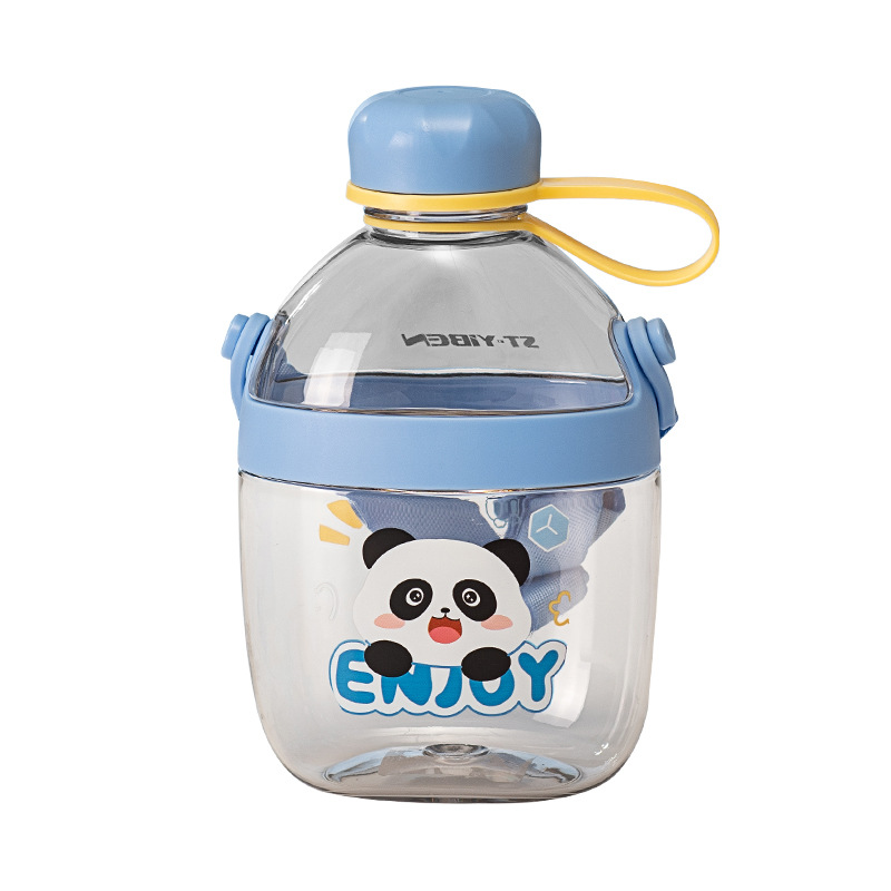 Yiben Cool Space Cup, a square plastic cup, is cute and fresh. It is portable with a shoulder strap and can be carried by hand. It can be used diagonally to carry a water cup Item Picture