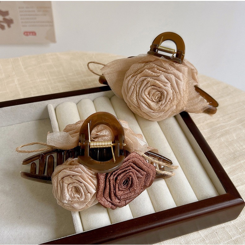 Dried Rose ~ Maillard Flower Grab Clip Female Fall/Winter Large Back Head Shark Clip Hair Grab Clip details Picture