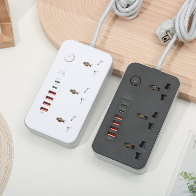 4USB+2Type-c Z65#桌面插座 USB3A智能充电 三位孔带安全门 黑白