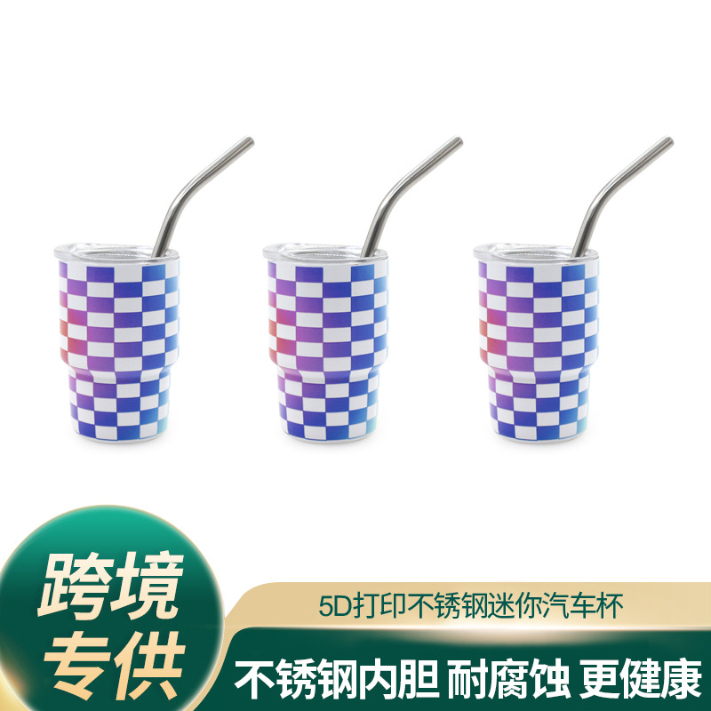 Cross-border 3oz car cup, gradient mini insulated cup, 5D with straw, 304 stainless steel insulated pocket, small wine cup