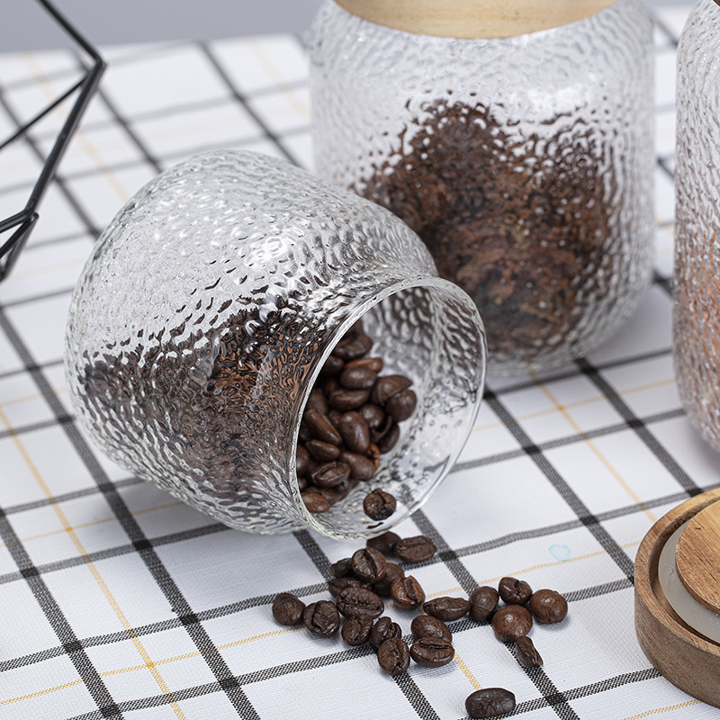 Acacia Wood Cover Straight Tube Glass Snack Storage Jar Multi-Specification Transparent Glass Multi-Grain Storage Jar Tea Seal Jar Specification drawing