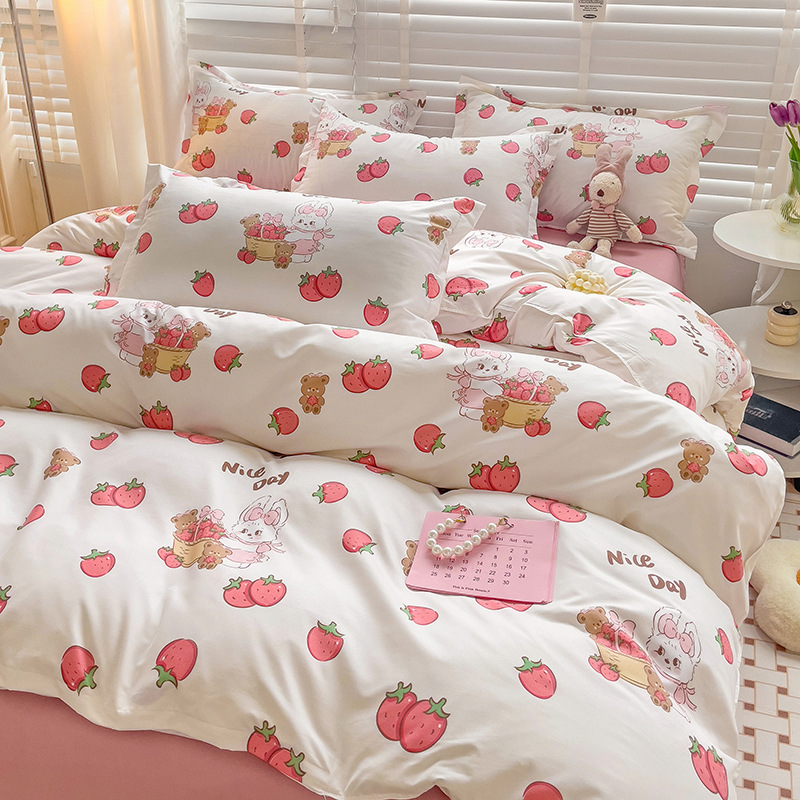 Small fresh washed cotton four-piece bed linen set Korean princess floral girl dormitory three-piece set Specification drawing