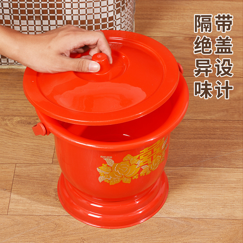 Happy housemoving wedding, wedding, family bucket, wedding dowry items, red spittoon, toilet bowl, thickened high-legged urine toilet details Picture