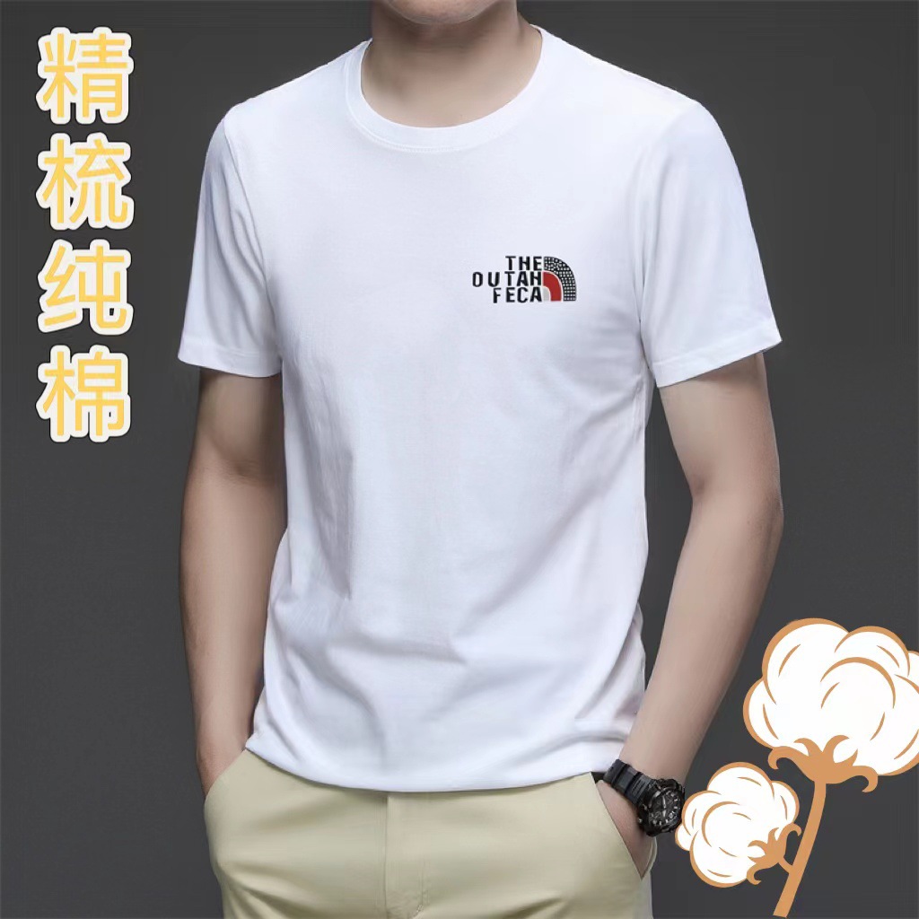 Combed cotton summer new 100% pure cotton simple and versatile men's T-shirt, round-neck letter print breathable short-sleeved for men Specification image