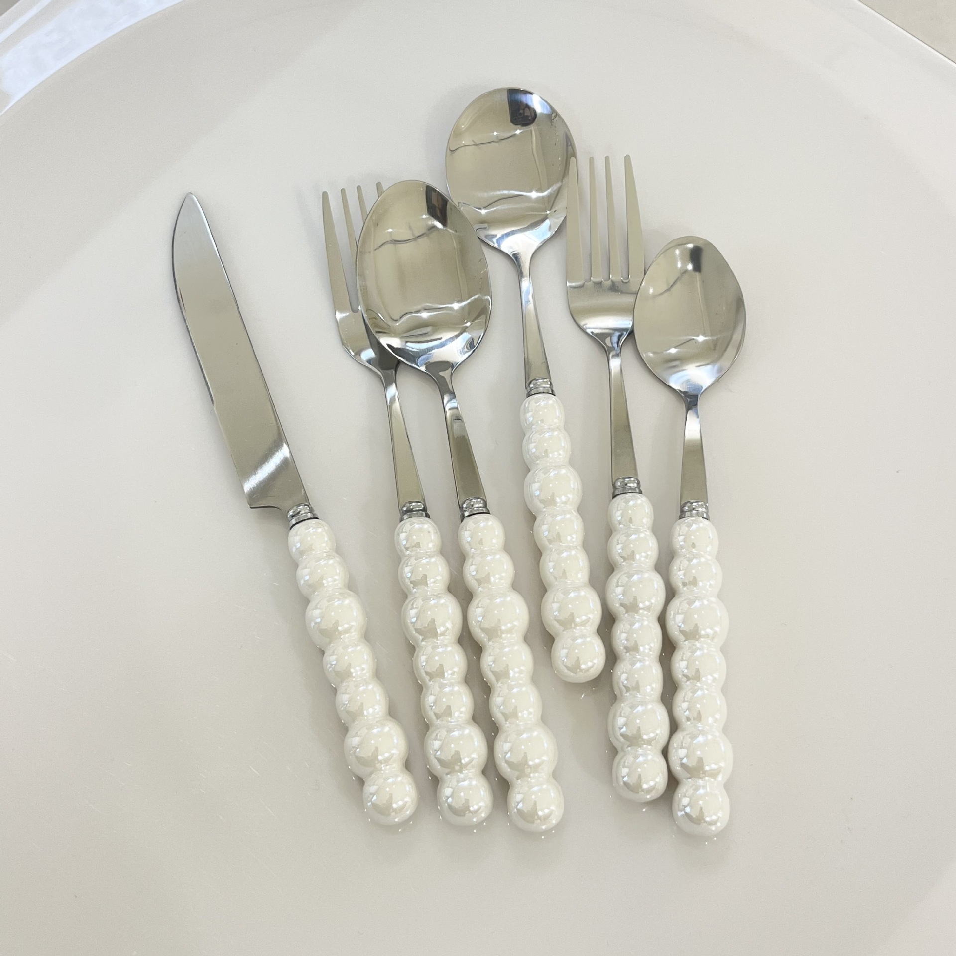 Light Luxury Ins Pearl Ceramic Handle Spoon Advanced Sense Girl Heart Spoon Stainless Steel High Appearance Level Stainless Steel Spoon Specification drawing