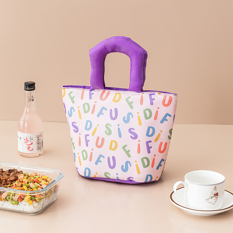 Cute and fun bento bag, printed portable insulated bag, large-capacity thickened fresh-keeping lunch box bag, adorable hand-held lunch bag Specification image