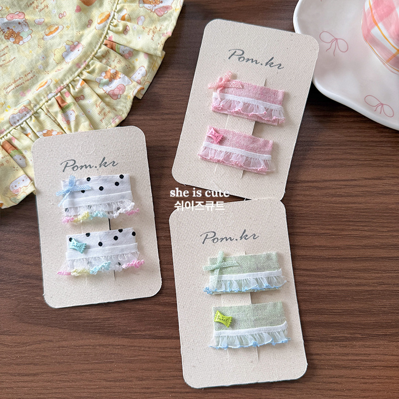 New Korean checkered polka dot lace hairpins, cartoon elephant cute hairpins, children's versatile and sweet side clips details Picture