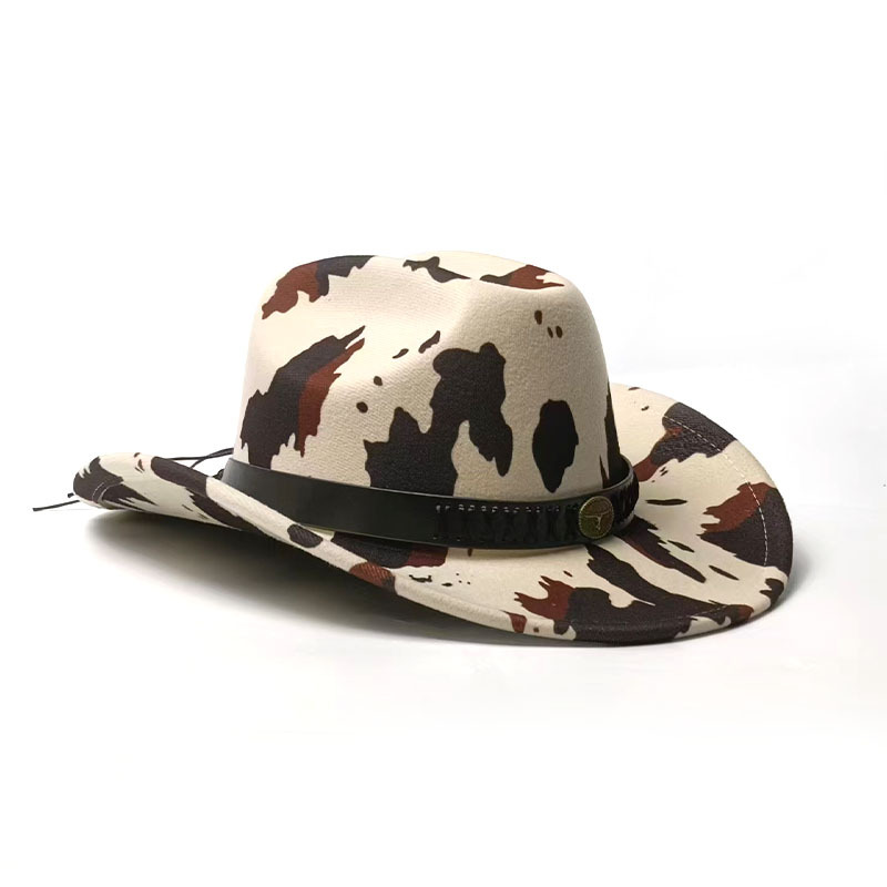 Ethnic-style camouflage beige top hat, trendy men's and women's American Western-style Dick cowboy hat, autumn outdoor sun hat details Picture
