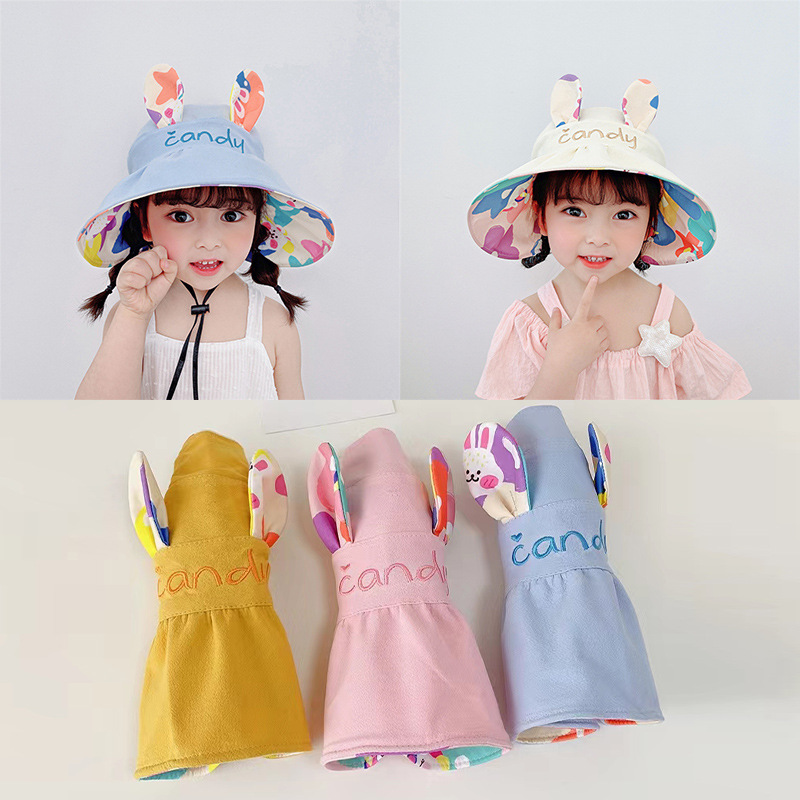 Children's open-top sun protection hats, summer girls' UV protection sun hats, sun hats, large brim headbands, shell hats Specification image