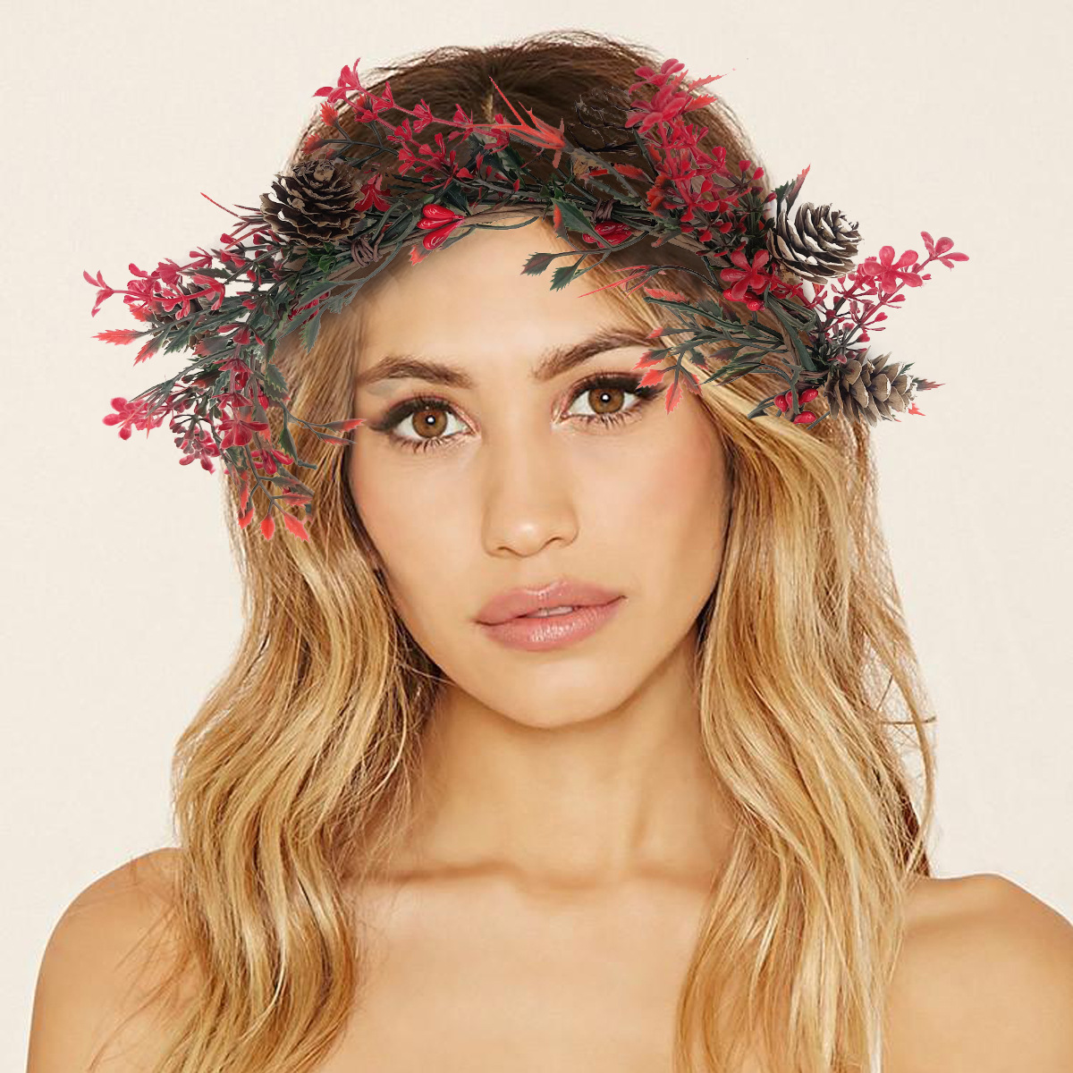 Hot-selling Christmas forest-themed garlands and hair accessories, festive party simulation accessories, travel photo photos, and wholesale of red bride crowns Specification drawing