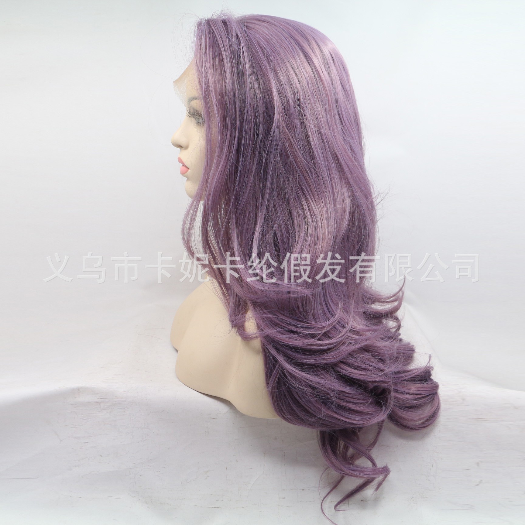 Wholesale and customization of the new cross-split purple large wave high-temperature silk front lace wig cover on cross-border Amazon Specification image