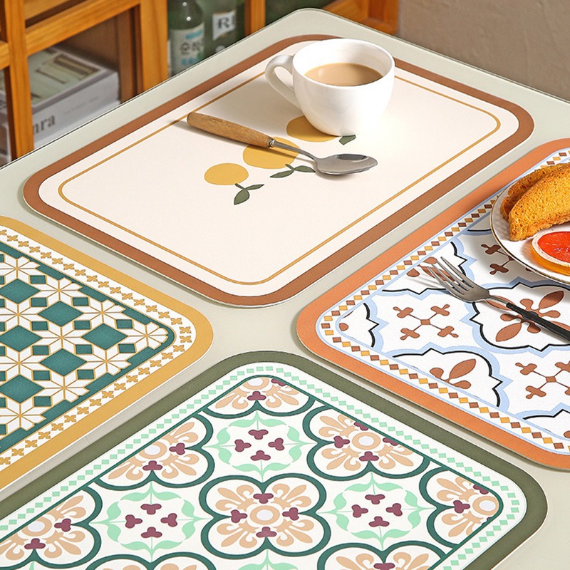 Nordic pastoral style placemat heat insulation mat waterproof and oil-proof American light luxury table mat square printed senior sense table mat Application Scenario