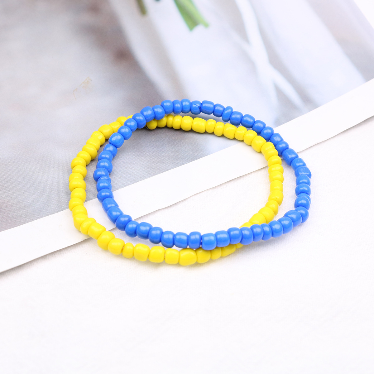 Europe And The United States Foreign Trade Cross-Border New Hot Rice Bead Bracelet Blue Yellow Rice Bead Bracelet Set Chain Beaded Hand Jewelry Cross-Border Source Male And Female Couples Jewelry Gift Manufacturers Wholesale Specification drawing