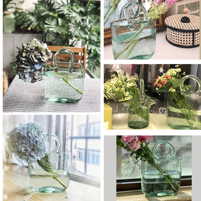 简约气泡透明/插花花瓶装饰/提篮玻璃花瓶细节图