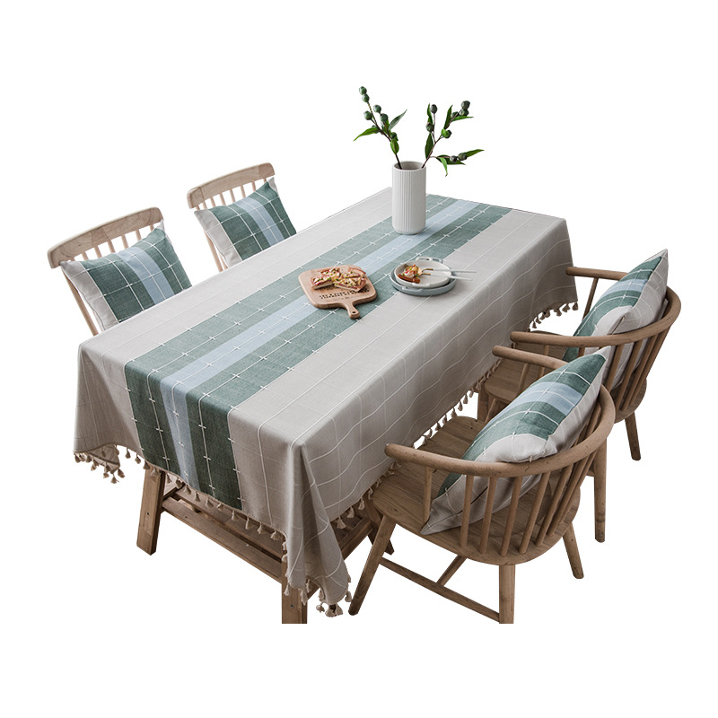 Nordic wind small fresh cotton linen tablecloth waterproof washless table cloth ins wind color plaid tablecloth wholesale Item Picture