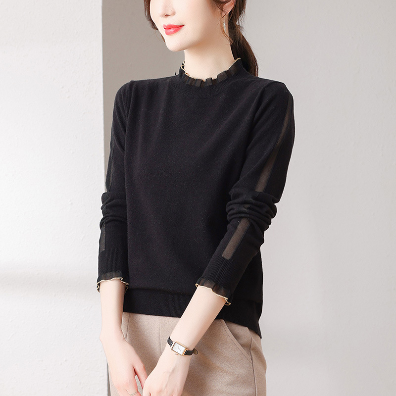 Half Turtleneck Lace Sweater Women's Fall 2022 New Thin Women's Wear With Wool Knit Base details Picture