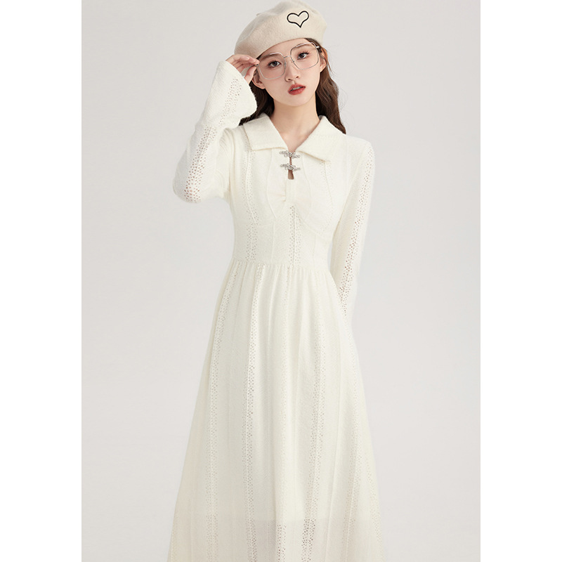 2023 Autumn New French gentle style solid color button-up long-sleeved dress HUA8462
