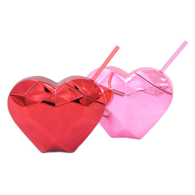 8607 Cross-border explosive 20OZ electroplated love cup Heart-shaped cup plastic straw cup disco Disco shaped fruit cup
