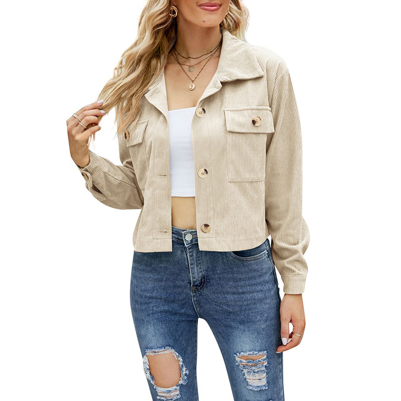 Cross-border European and American autumn and winter coats 2022 Amazon new short women's jacket corduroy lapel shirt for women Specification image
