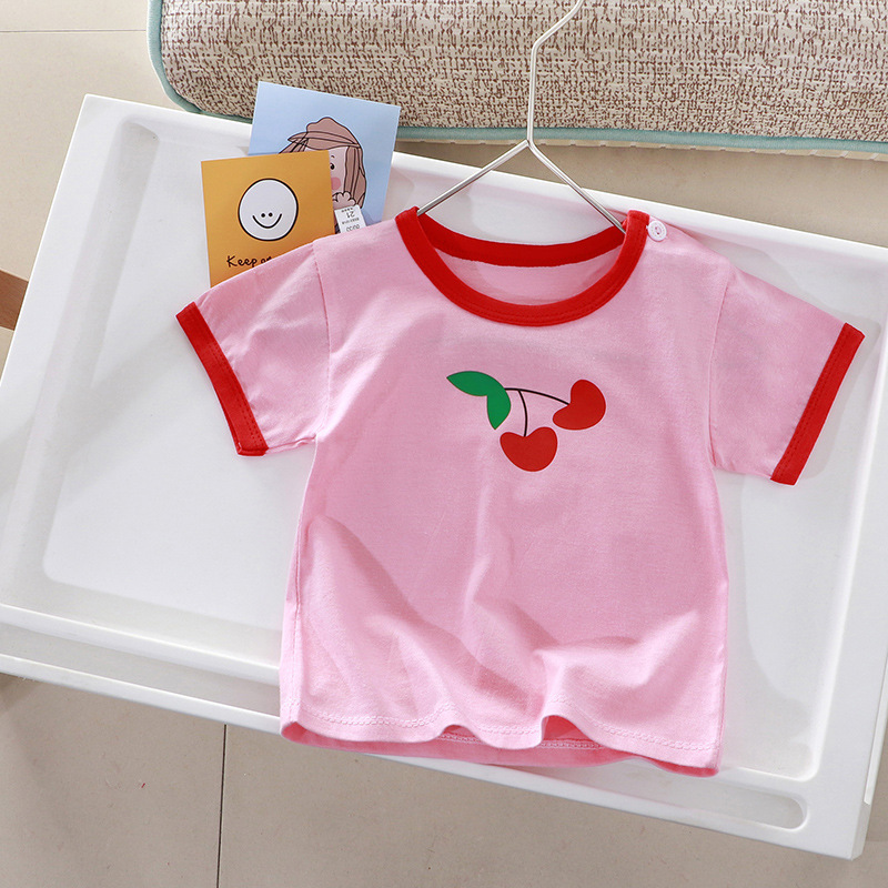 Baby short-sleeved T-shirts, boys' and children's 2023 summer baby tops, half-sleeved children's clothing, summer pure cotton girls' fashion details Picture