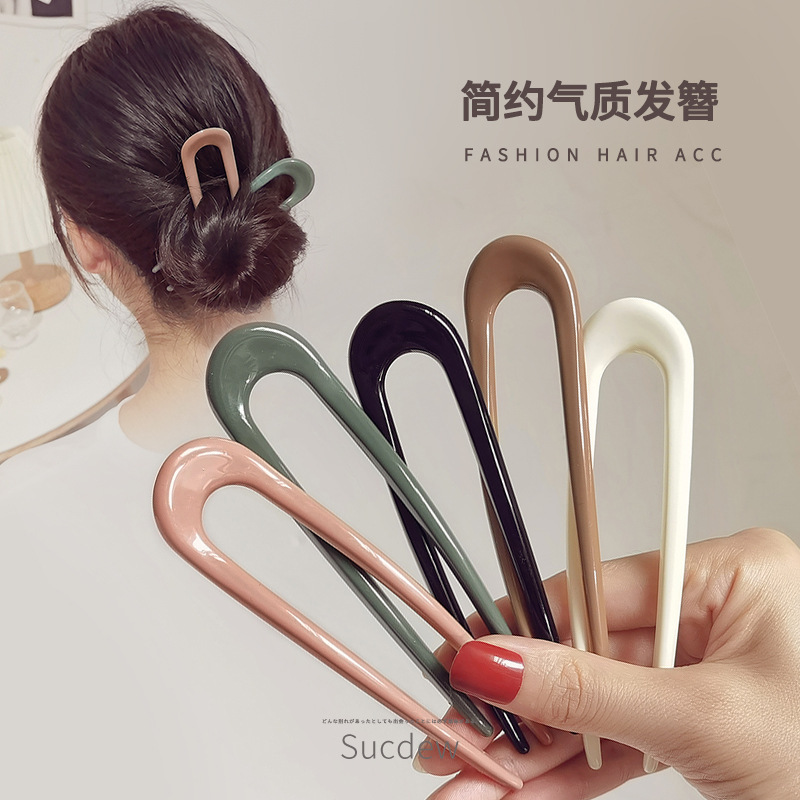 韩国丸子头发梳u型发夹插梳网红2023年新款盘发发插发卡发簪头饰