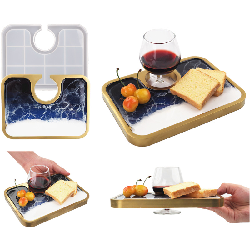 diy crystal resin resin resin red wine tray, afternoon tea tray, inventory heart mirror silicone mold