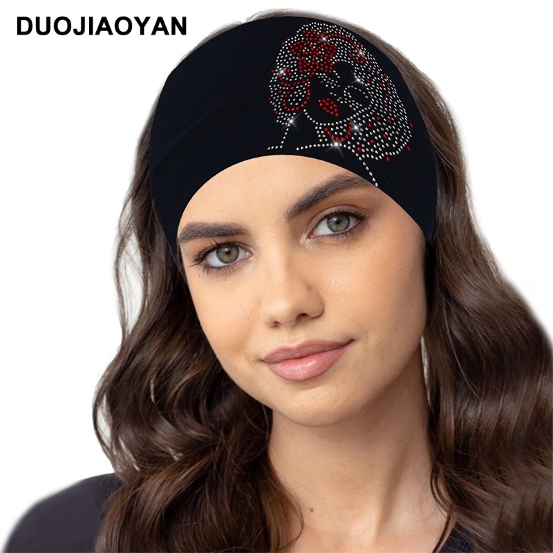 A variety of charming new hot diamond logo hair bands, European and American fashionable water diamond and sparkling diamond elastic band hair bands, edge sports hair bands Specification drawing