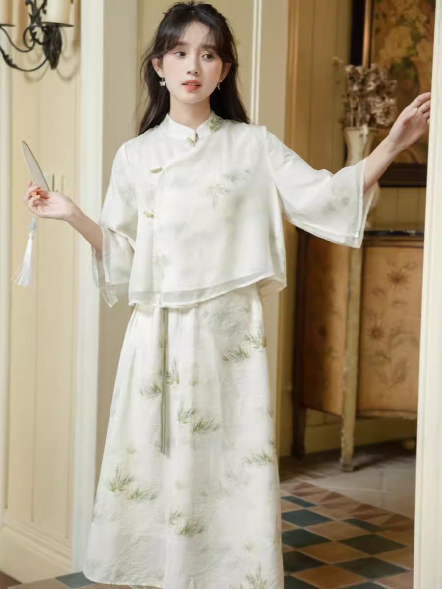 New Chinese-style traditional Chinese style improved Han element dress daily set, petite student best friend summer button-up cheongsam girl Specification image