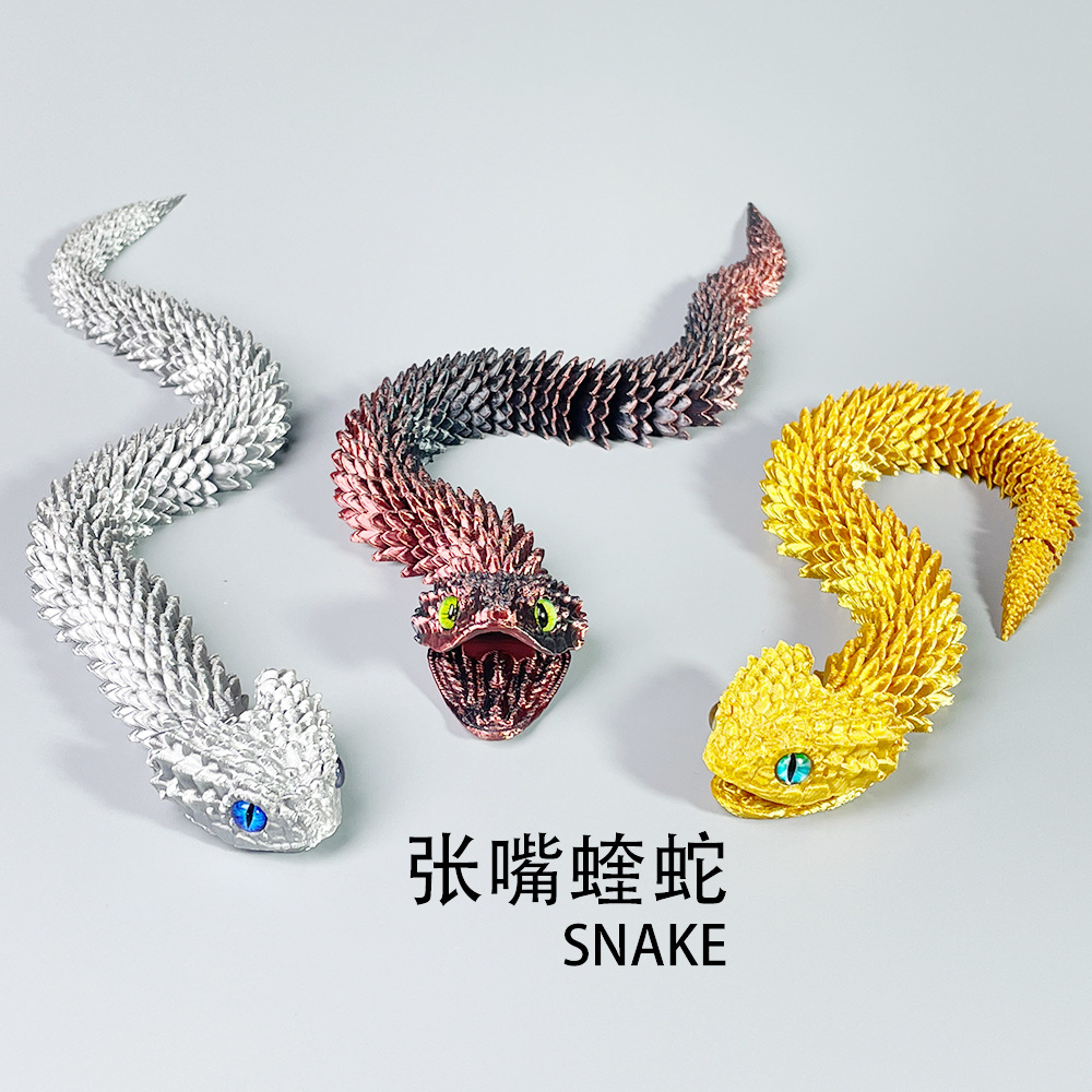 3D printed viper with mouth opening, movable joints for the Year of the Snake, realistic eyes, toys, pet decorations and ornaments