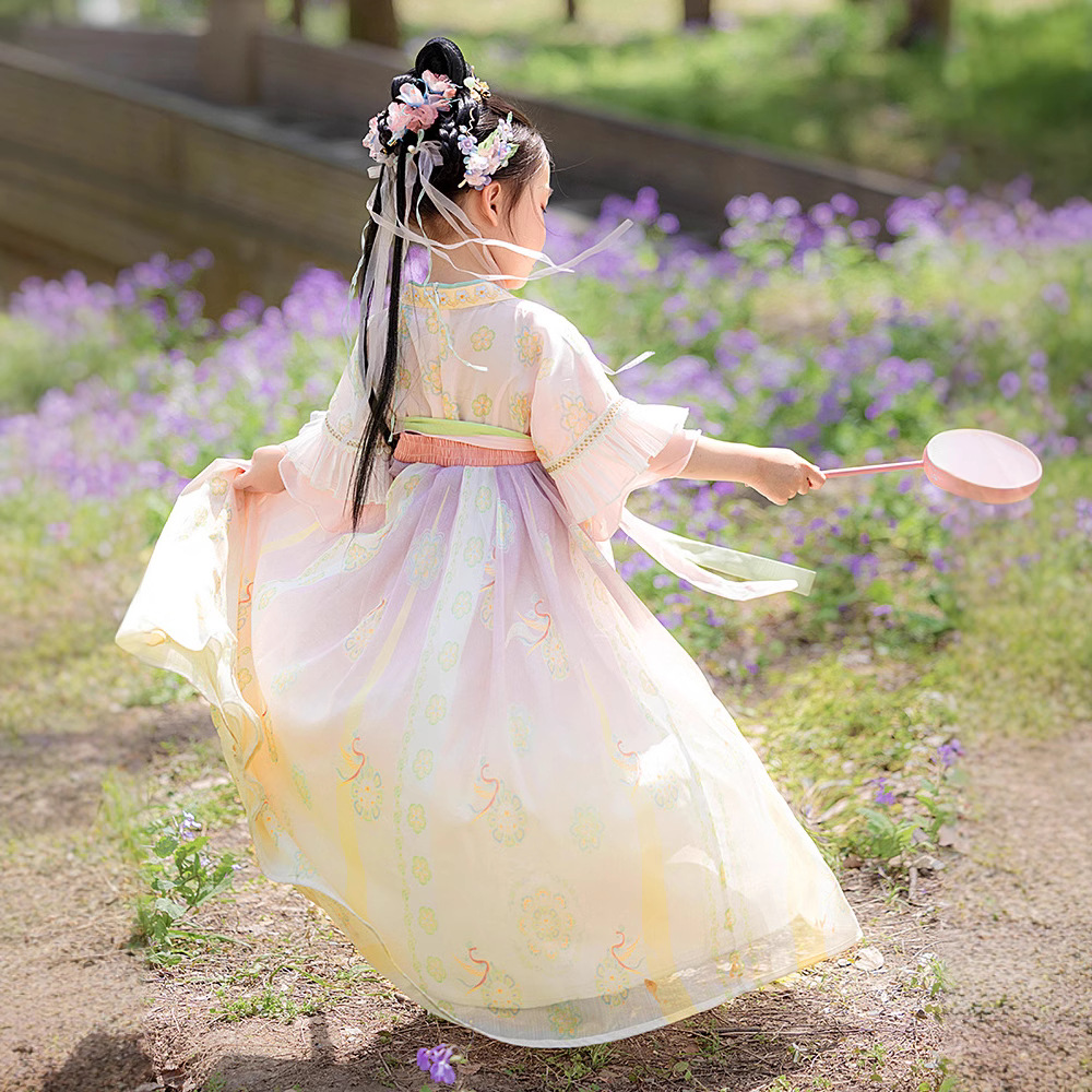"National Trend Girls' Hanfu 2025 New Summer Children's ancient costume Super fairy-like girl High-end Chinese-style daily half-sleeved princess dress. details Picture