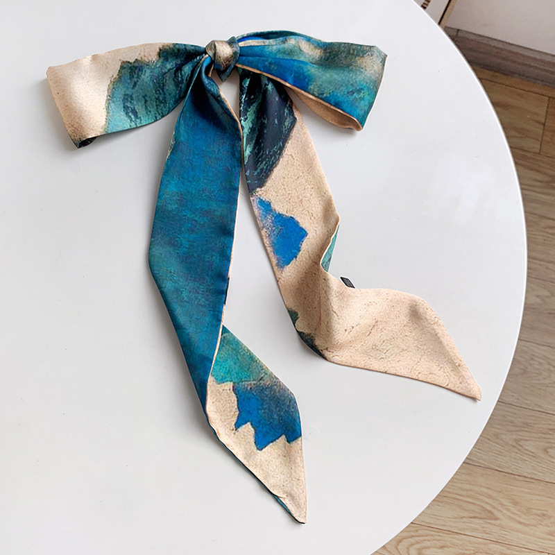 Only This Green National Style Retro Thousands Of Miles Jiangshan Small Silk Scarf Female Korean Version Of A Long Ribbon Tied Hair Band Hair Accessories Application Scenario